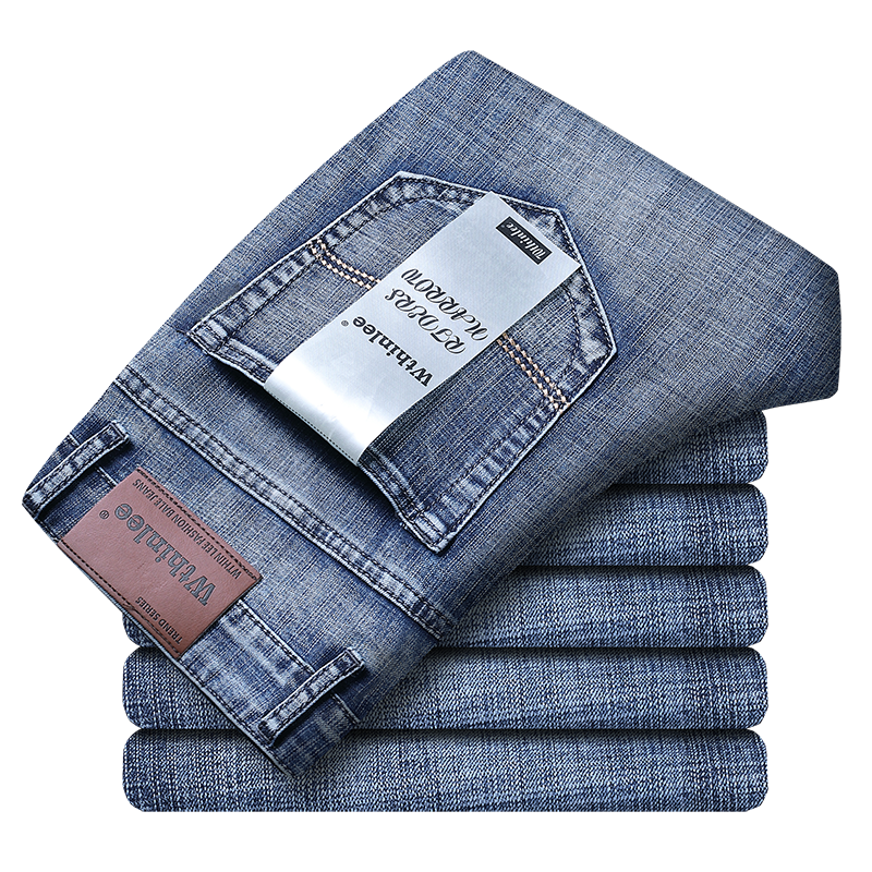  Wthinlee New Business Men's Jeans Casual Straight Stretch Fashion Classic Blue Black Work Denim Trousers Male Brand Clothing 