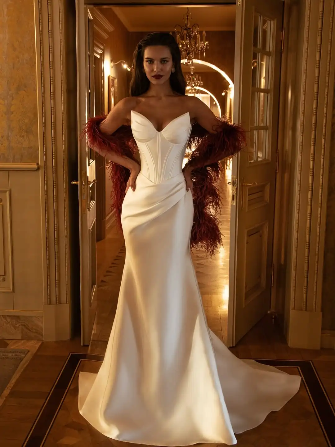 Abiti da sposa sexy a sirena in raso con scollo a V e pieghe Sweep Train Corsetto sul retro Custom Made 2026 Vestido De Noival