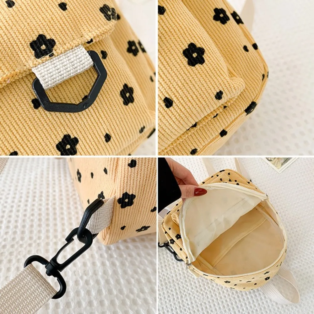 Cute Flower Print Small Backpacks Multiple Pocket Corduroy Women Shoulder Bag Mini Lightweight Mini Backpack Women