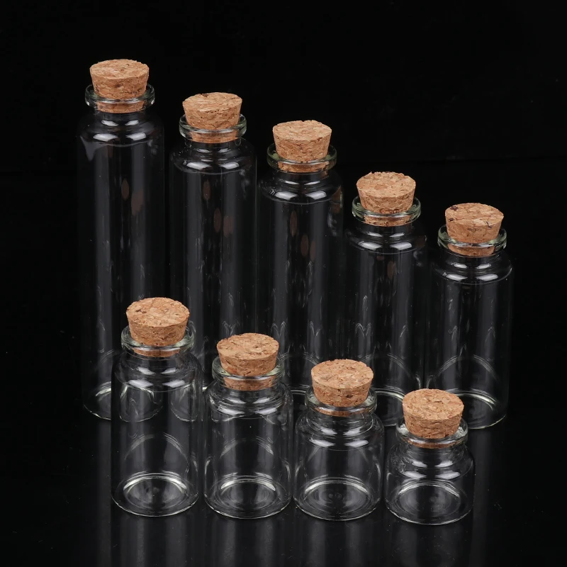 5PCS 10ml-60ml Transparent Glass Bottles With Cork Stopper Empty Spice Bottles Jars DIY Crafts Vials Clear Empty Bottle Jar