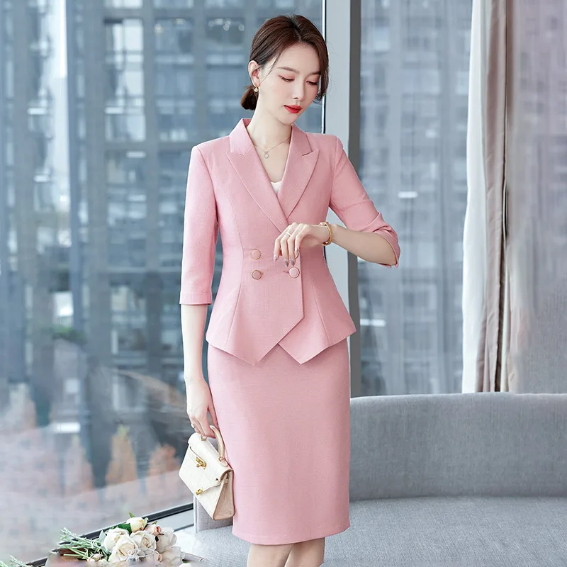 Light Luxury Short-Sleeved Suit Skirt Women\'s Summer Thin Elegant Goddess Fan High-End Beauty Salon Reception Work Clothes