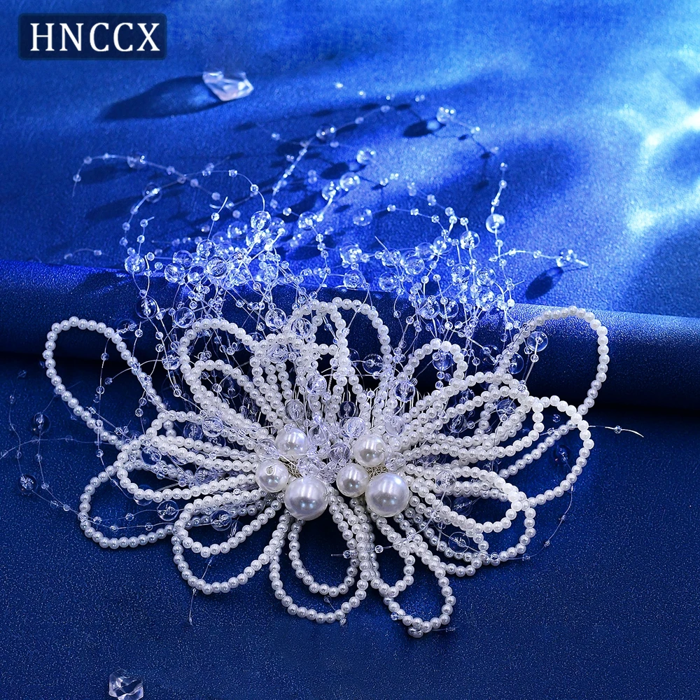 HNCCX Transparent Bead Tassel Wedding Hair Comb White Color Beaded Bride Headband Handmade Pearl Hair Hairpin Girl Gift CP717