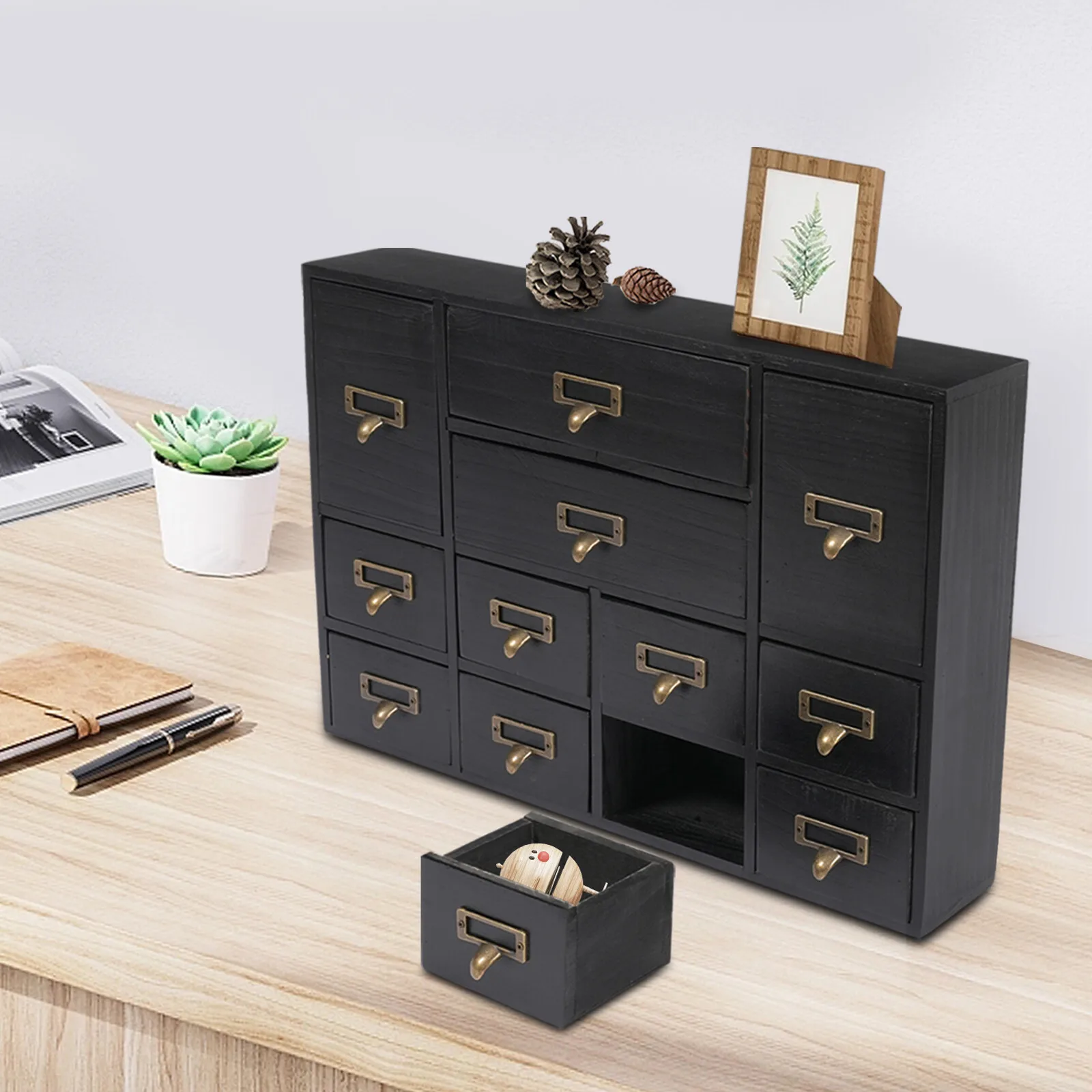 

Desk Organizer with 12 Drawers Wooden Desktop Storage Cabinet Storage Box Case