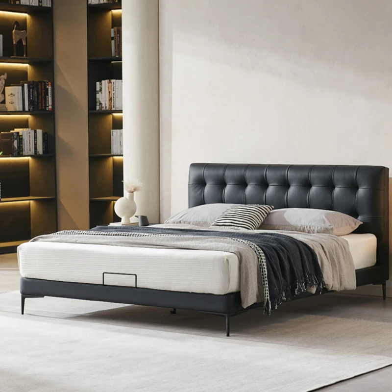 

Cute Italian Minimalist Double Bed Small Board Aesthetic Black Double Bed Modern Luxury Letto Matrimoniale Bedroom Furniture