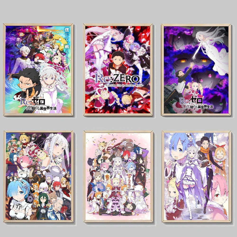 Pósteres de Anime ReZero, decoración adhesiva, pintura, arte de pared, decoración de pared de papel Kraft blanco