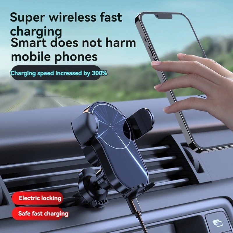 New car phone holder with 15W wireless charging air outlet, car navigation holder, car phone holder, fast charging phone battery