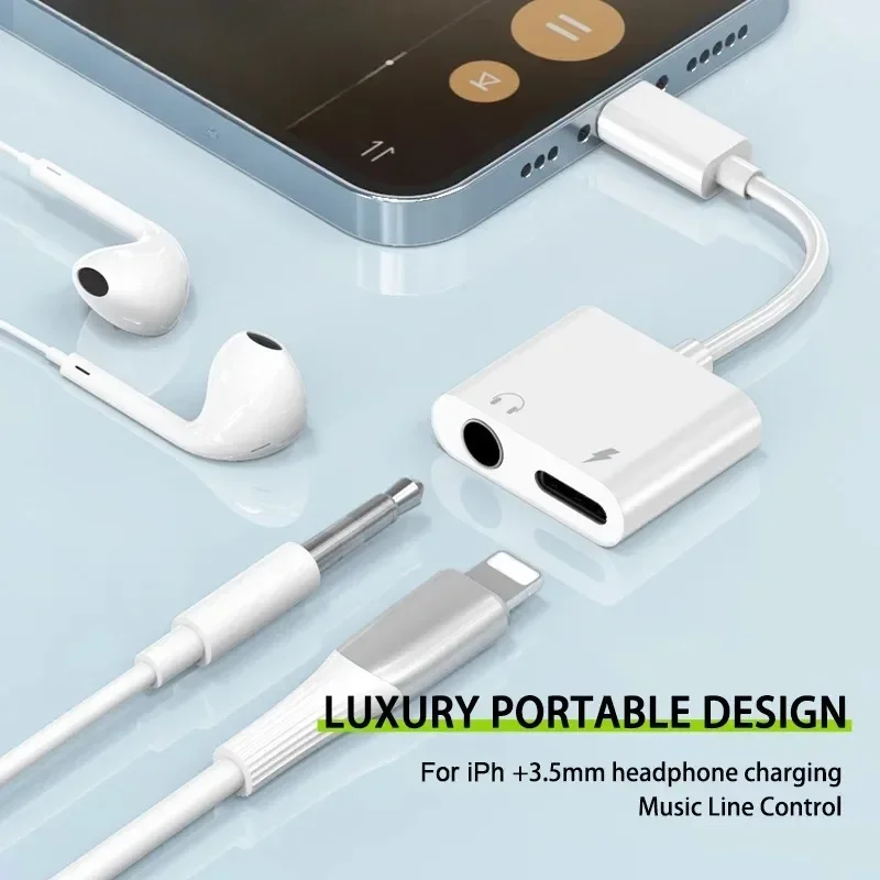8pin a 3.5mm fone de ouvido jack carregador divisor conversor áudio otg adaptador para iphone 15 14 13 12 11 pro aux jack fone de ouvido