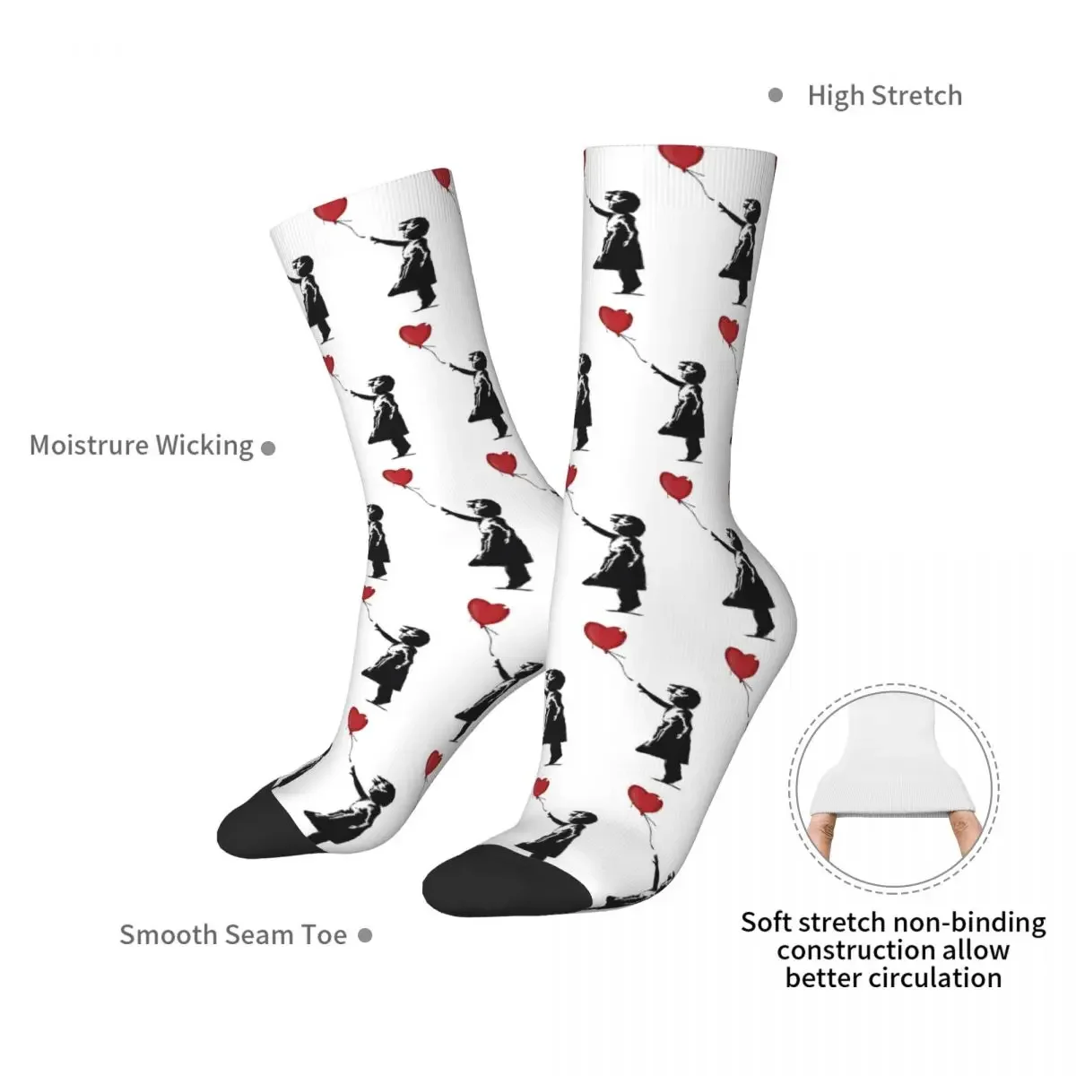 Banksy Girl With Heart Balloon Graffiti Street Art Balloon Girl Socks Harajuku Super Soft Stockings All Season Long Socks