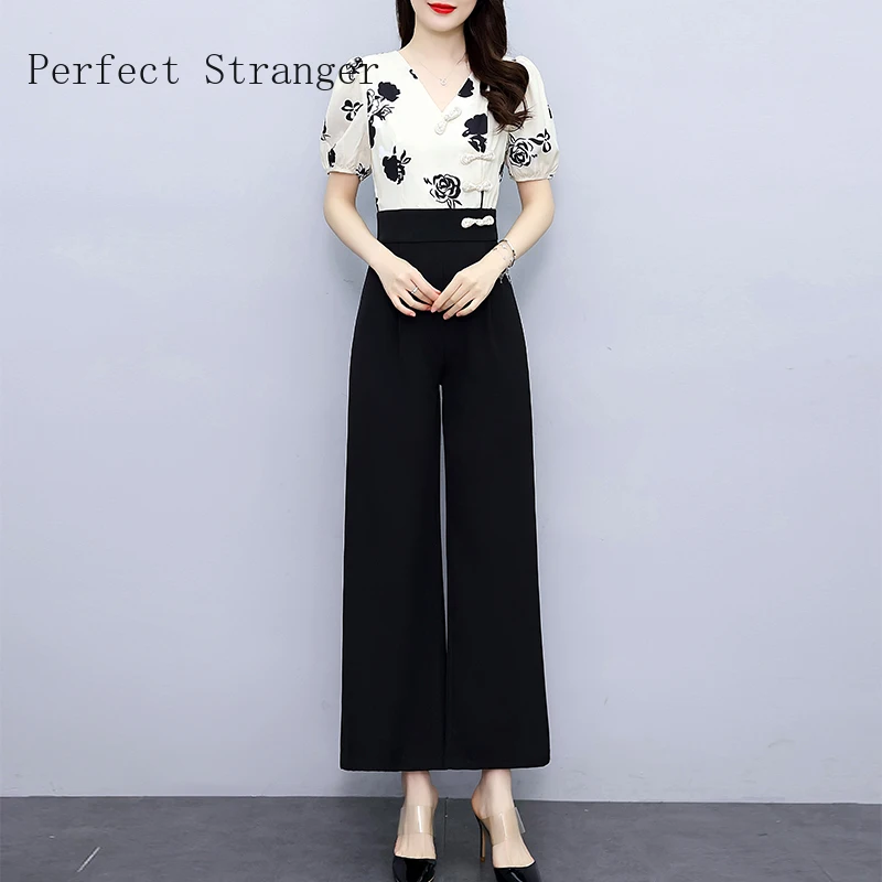 

Jumpsuit Women Elegance For Party Casual Boho Vintage Print Romper Long Wide-leg Jumpsuit Combinaison Femme 2024