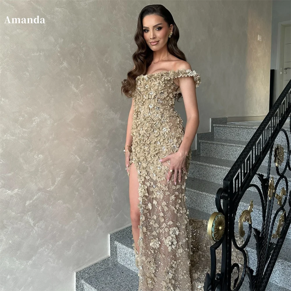 

Платье для выпускного вечера без рукавов Amanda по индивидуальному заказу, блестящее золотое платье-футляр с открытыми плечами и высоким разрезом по бокам, вечернее платье длиной до пола