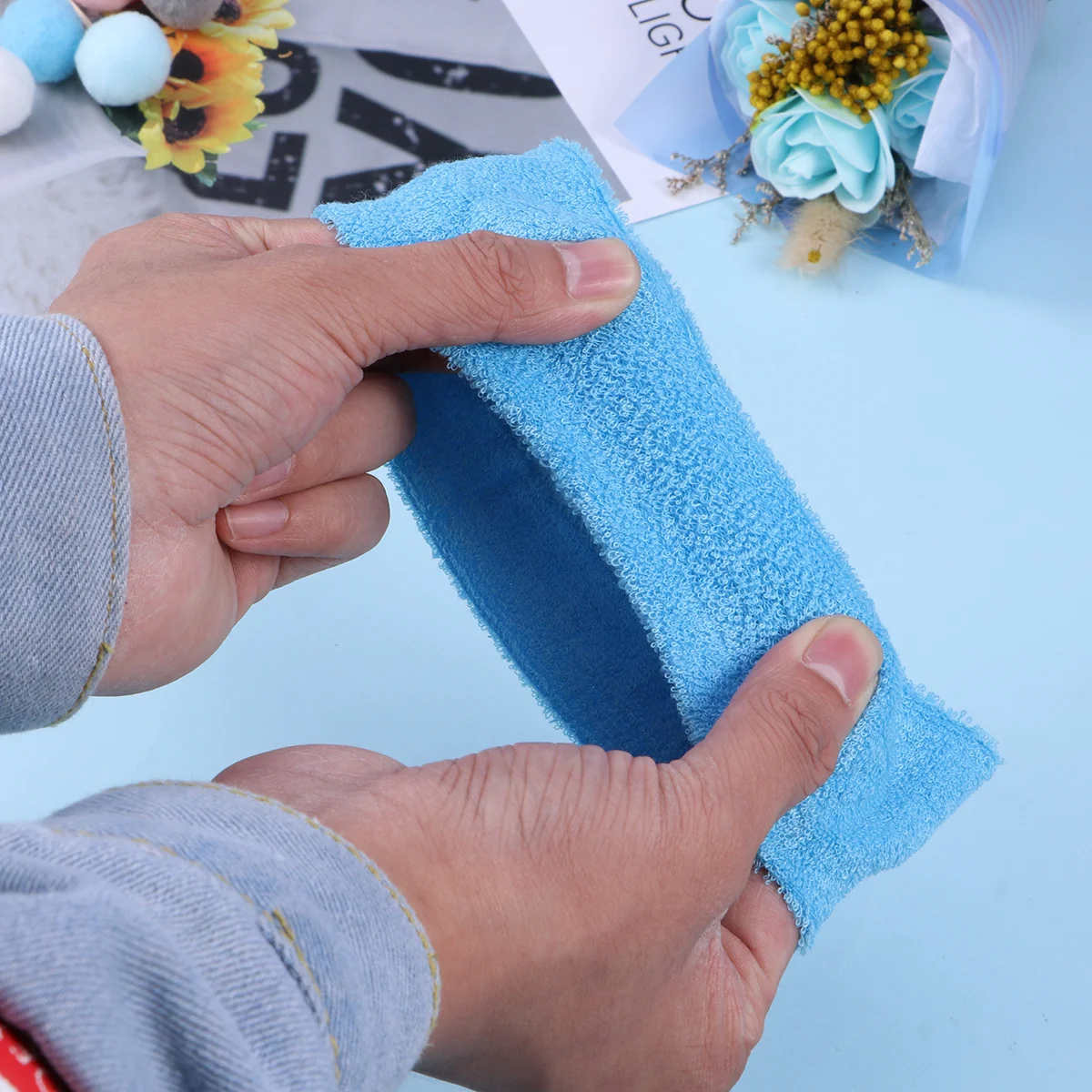 

Yoga Headband Women Microfiber Cotton Adjustable Spa Headbands Sports Sweatbands Makeup Wrap Cloth Sky Blue