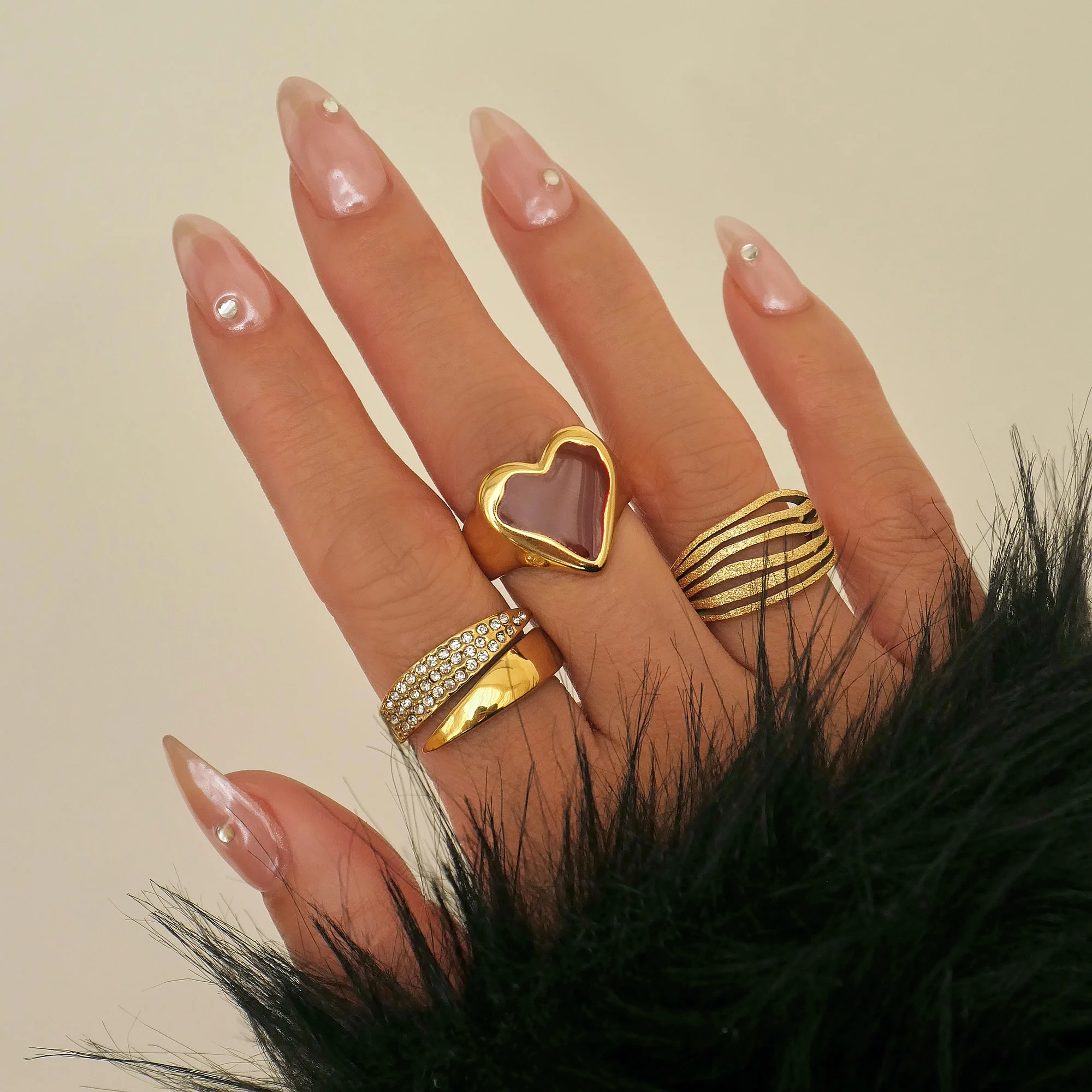 DASEIN New Boho Elegant Lip Snowflake Zircon Ring INS 18k PVD Gold Plated Stainless Steel Valentines Day Engagement Jewelry Gift