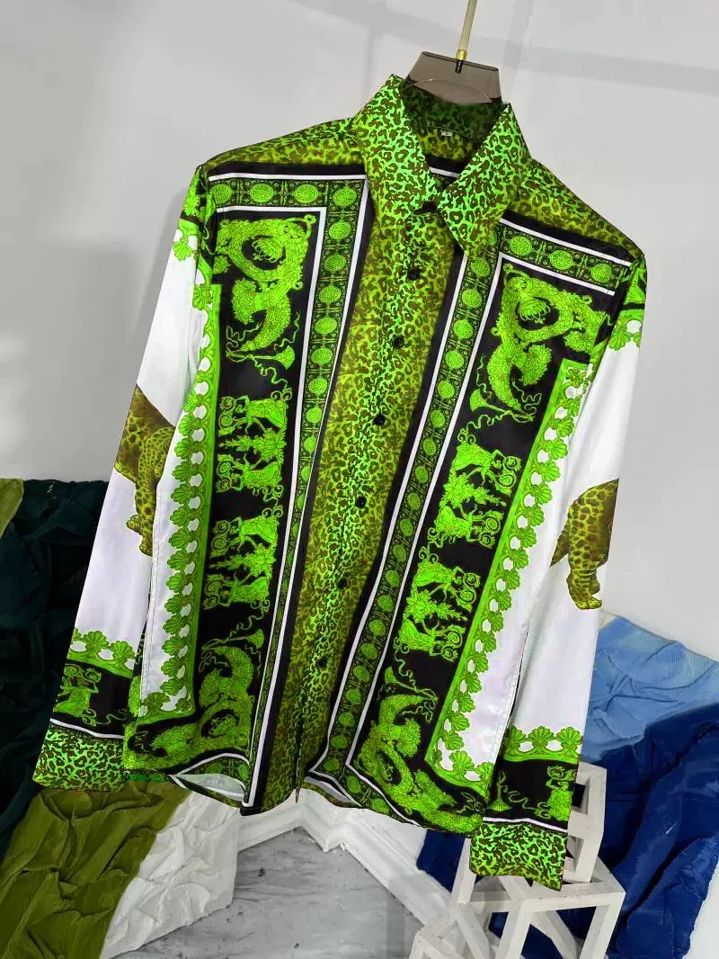 2025 Men's Royal Lion HD Pattern Christmas Shirt Formal Party Shirt High Quality Fabric Blue Purple Green Red Outdoor Street