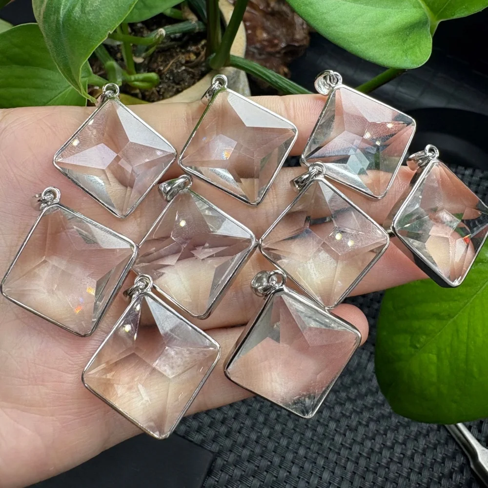 1PCS Natural Clear Quartz Rhombus Crystal Yoga Pendant Reiki Healing Stretch Female Gift - Jewelry for Stress Relief S925