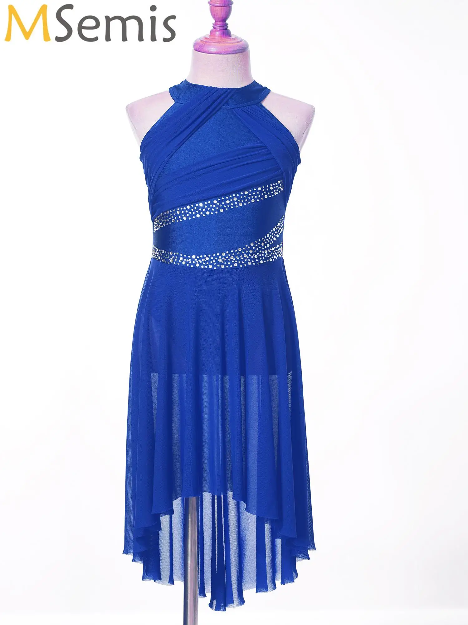 

Kids Girls Ballet Lyrical Dance Dress Rhinestones Sheer Mesh Skirted Leotard Tutu for Modern Contemporary Performance Dancewear