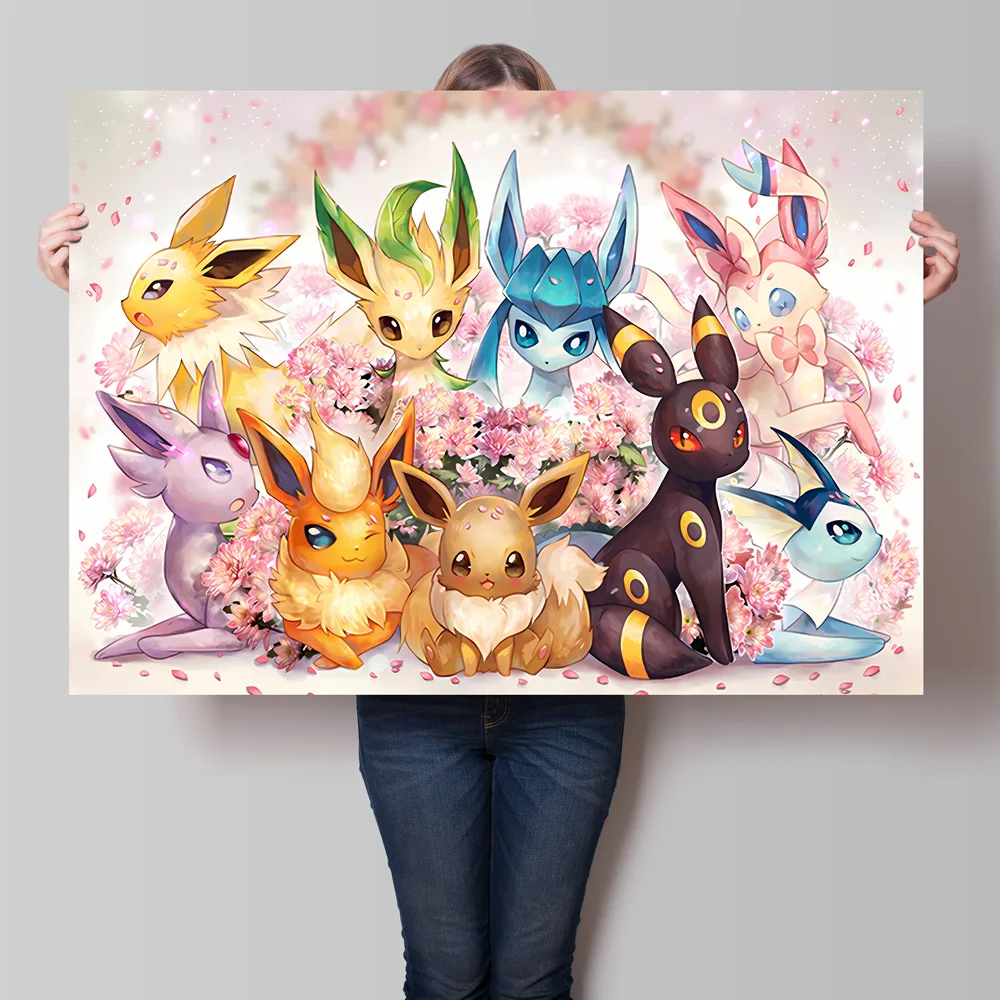 

Pokemon Eeveelutions Decorative Painting Cute Eevee and With Floral Elements High - Quality Wall Art for Home Decor Classic