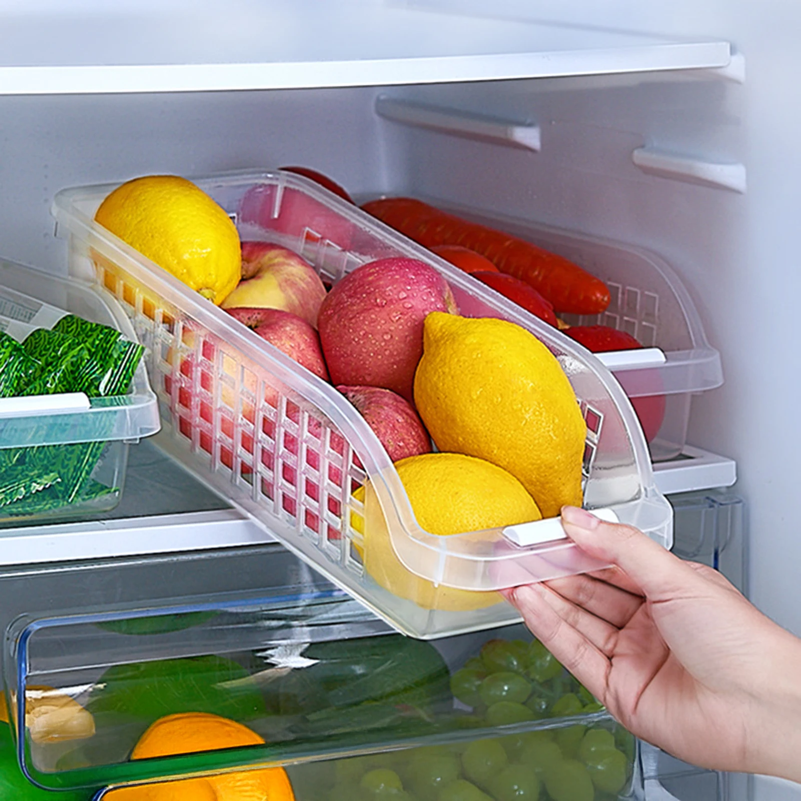 

Home Kitchen Transparent Refrigerator Storage Compartment Thickened Plastic Food Storage and Organization Box Storage Basket