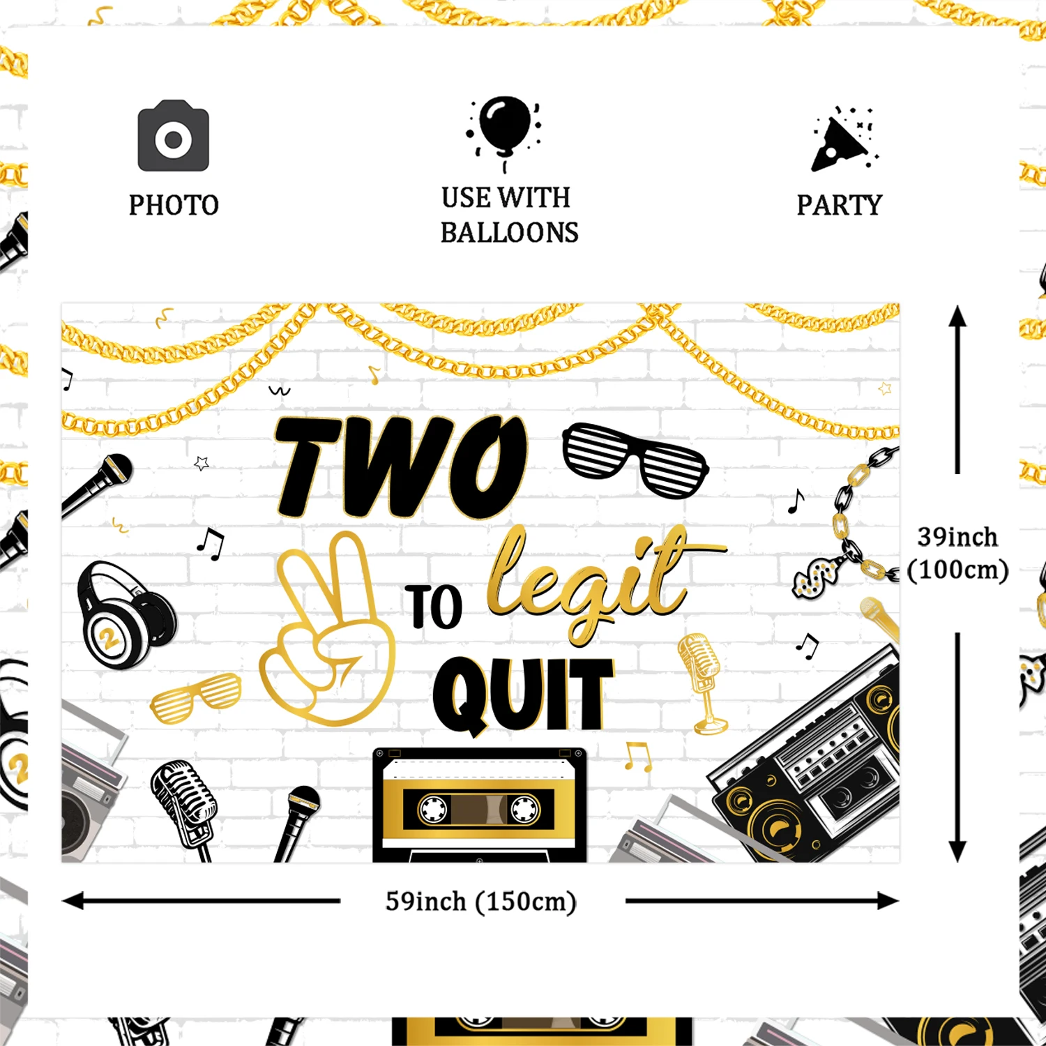 Two Legit To Quit Birthday Backdrop Hip Hop Theme 2nd Birthday Party Decorations for Boys 2 Legit 2 Quit Bday Supplies