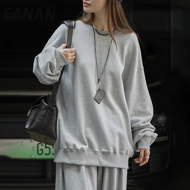 

FANAN повседневный пуловер-толстовка для женщин с круглым вырезом, однотонные топы в стиле минимализм, модная универсальная одежда, женская осенняя новинка 2023 г.