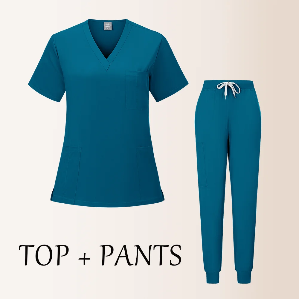 ドクタースーツ高品質制服医療ナース制服スクラブセット女性と男性のモダンな V ネックトップパンツ病院作業服