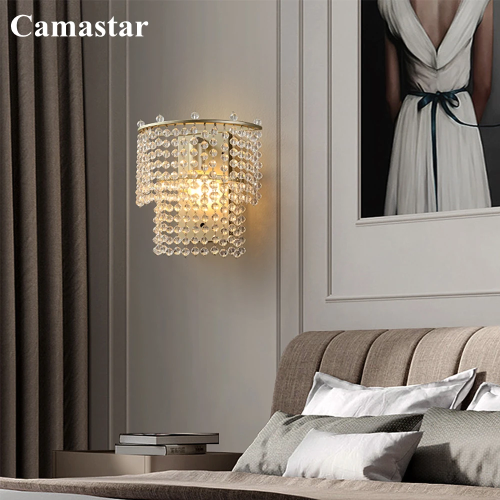 Beaded Crystal Wall Lamp Modern Cut Crystal Indoor Sconce Lighting Fixture Mini Double-tier Wall Light Home for Bedroom Corridor