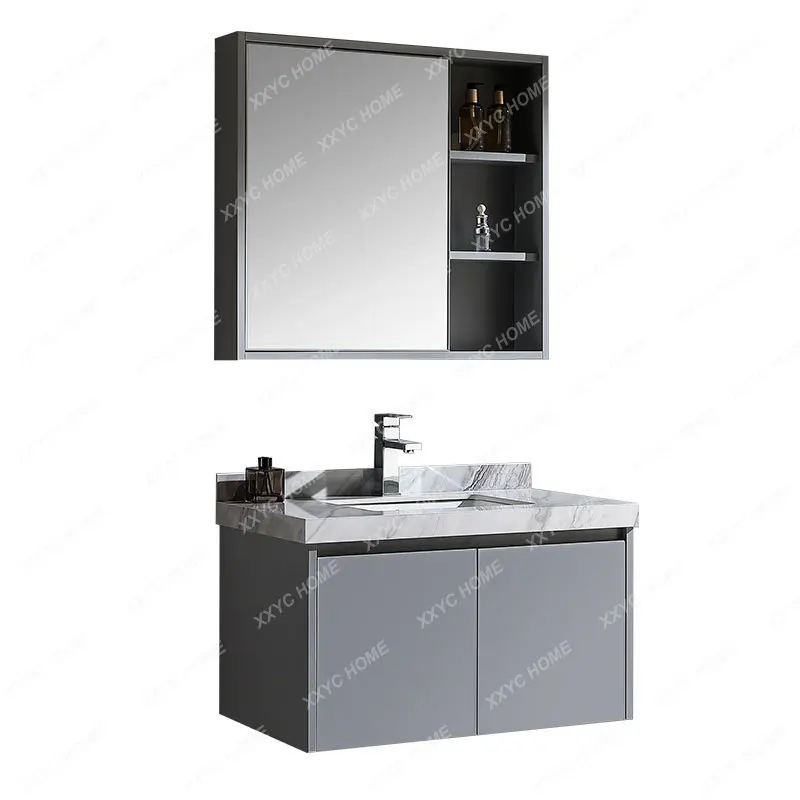 Stainless Steel Bathroom Cabinet Wall-Mounted Bathroom Mirror Cabinet Storage Cabinet Assembled Cabinet Stone Plate Basin