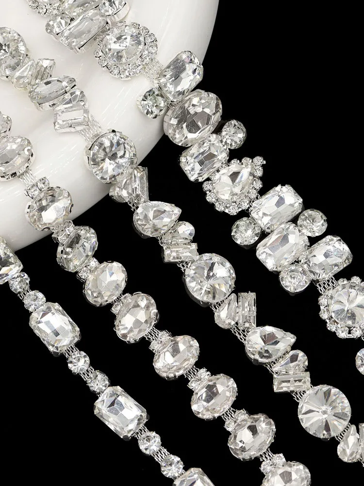 10 Meter Strass-Kette Kristall-Diamant-Zubehör DIY-Handwerk Hochzeitsdekoration Geschenk Unregelmäßiges Silbernes Strass-Band – Detail 5