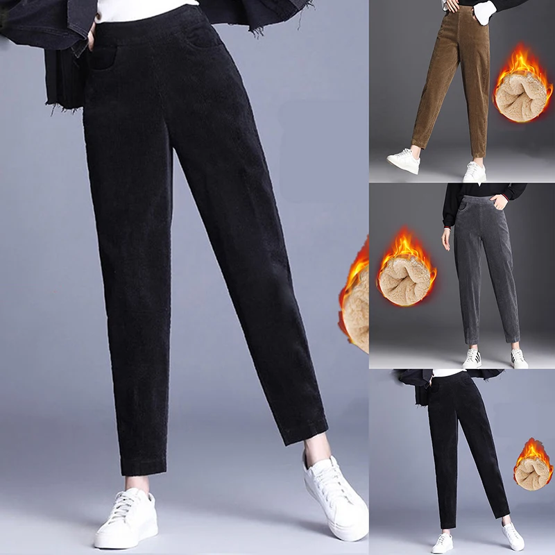 Thick Plush Corduroy Coat Casual Pants Women Warm Autumn Winter Trouser High Waist All-match Harem Pants Solid Color Trousers