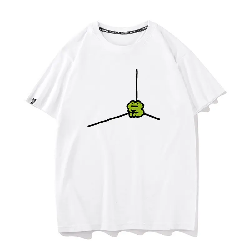 Lonely and Solitary Frog Single Frog Summer Short Sleeved T-shirt for Men and Women Half Sleeved Clothes Bottom Shirt Top Cotton