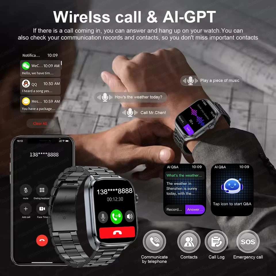 2025 Nuovo AI Diagosi ECG Salute Astuto Della Vigilanza Degli Uomini di Pressione Sanguigna Lipido Acido Urico AI-GPT Intelligente Q & A Salute Smartwatch Per Gli Uomini