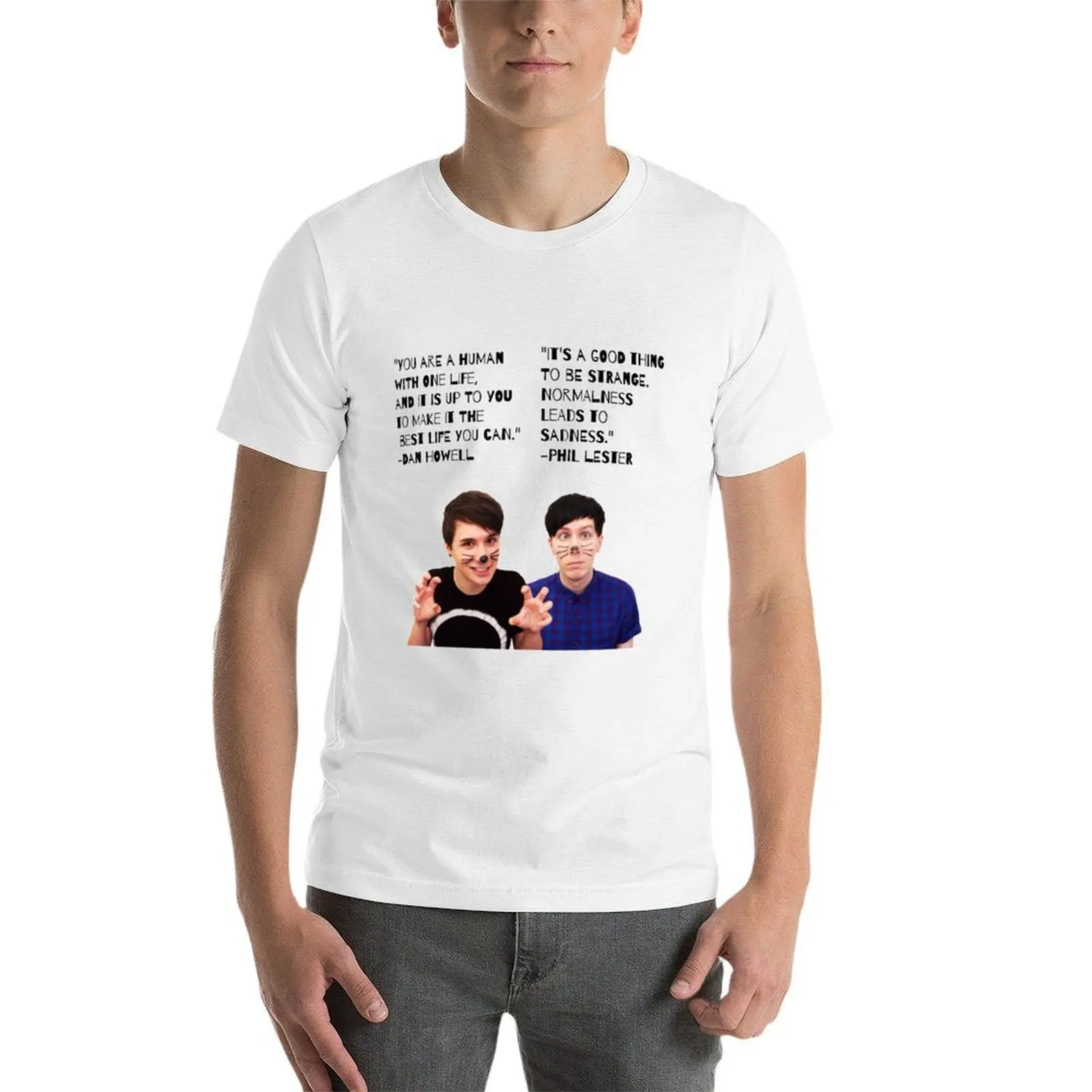 تي شيرت Dan and Phil Quotes تي شيرت مضحك تي شيرت رجالي قطن تي شيرت