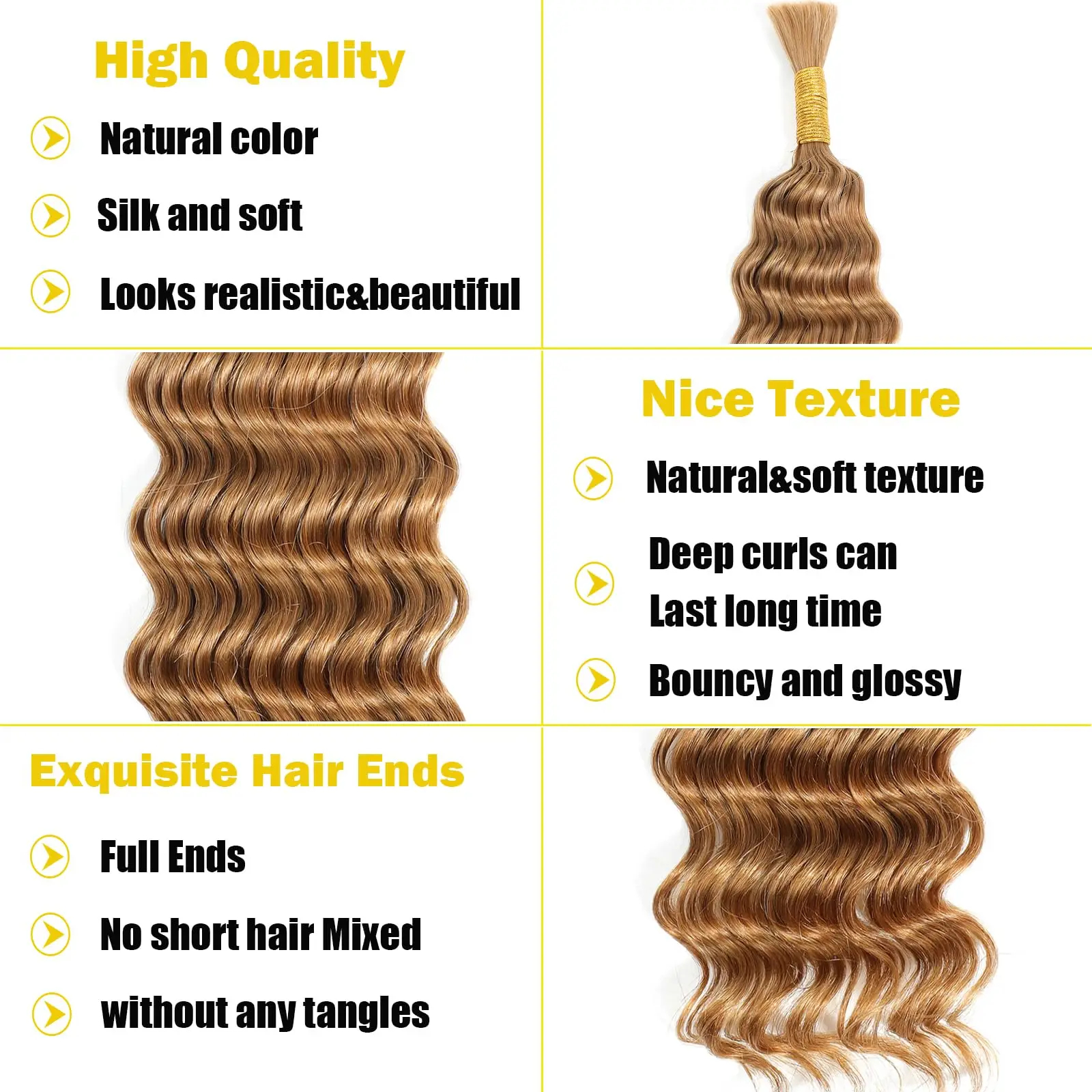 Deep Wave Bulk Cabelo Humano para Trançar, Sem Trama Cabelo Virgem, Extensões Encaracoladas para Tranças Boho, 27 Cores