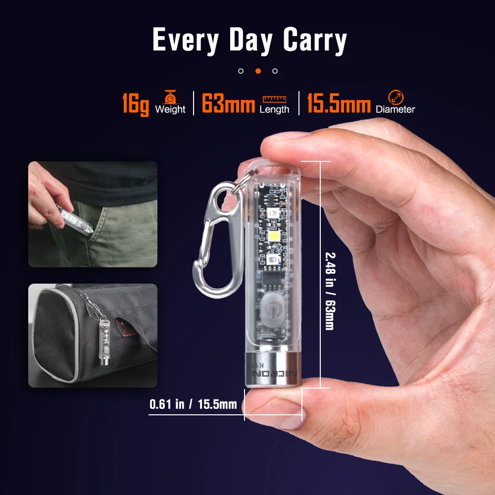 NICRON K11 Rechargeable Keychain Flashlight Lightweight,400 Hight Lumen with Extra 4 Sidelight, IPX4 EDC Mini Flashlight