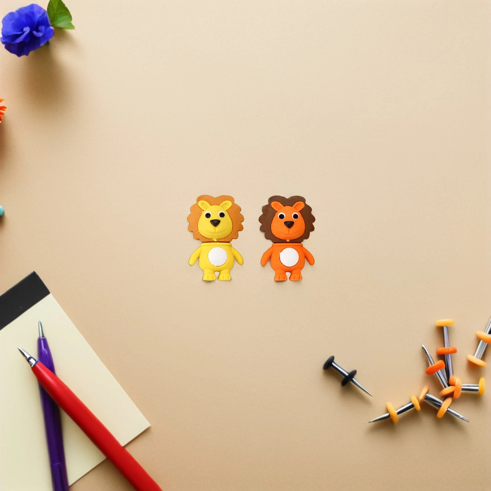

12 Pcs Creative Erasers Adorable Lion Shaped Mini 3D Animal Cartoon Plastic Student Supplies Kids Gifts Removable Portable Class