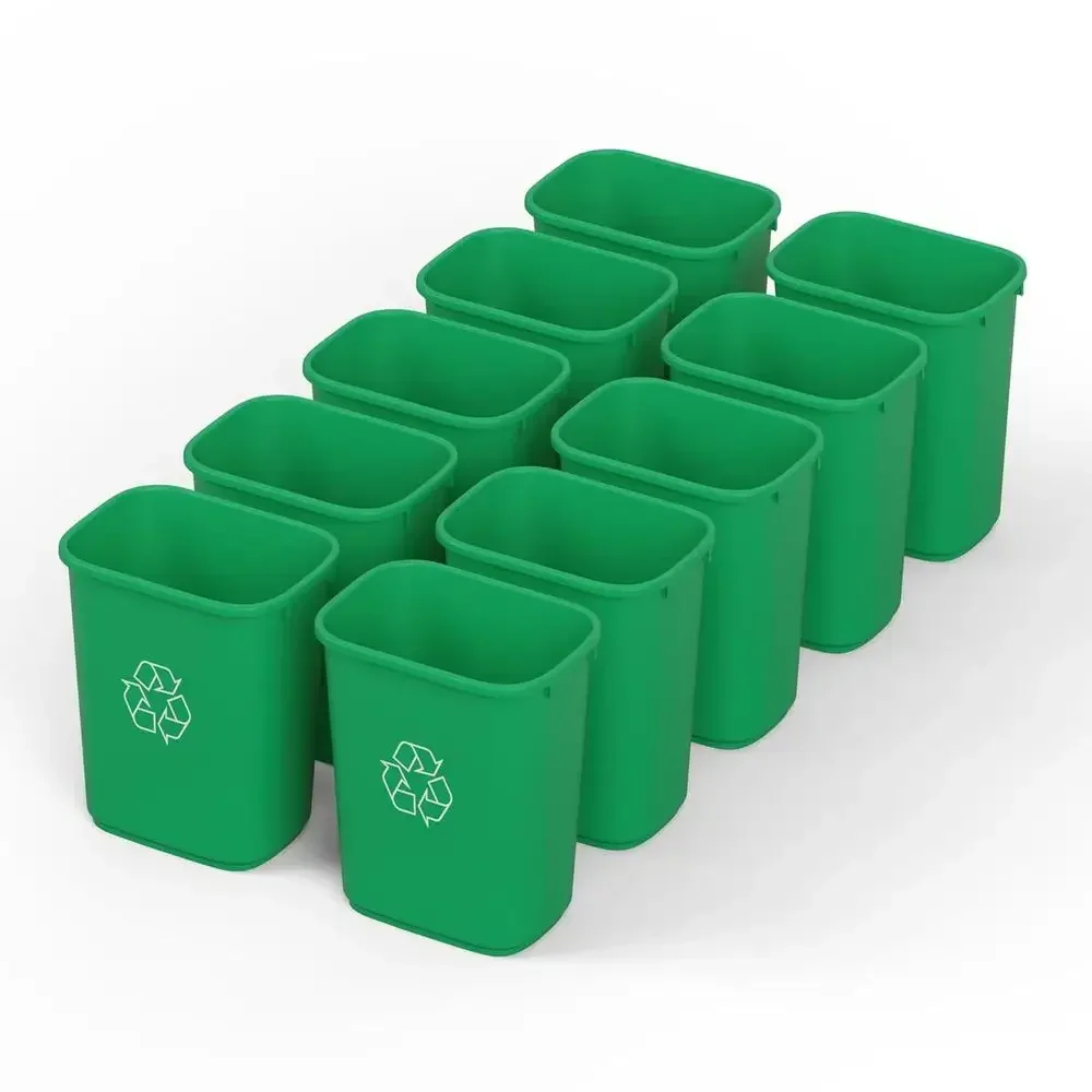10-Pack 28 Quart 7 Gallon Green Round Recycling Wastebasket Trash Cans