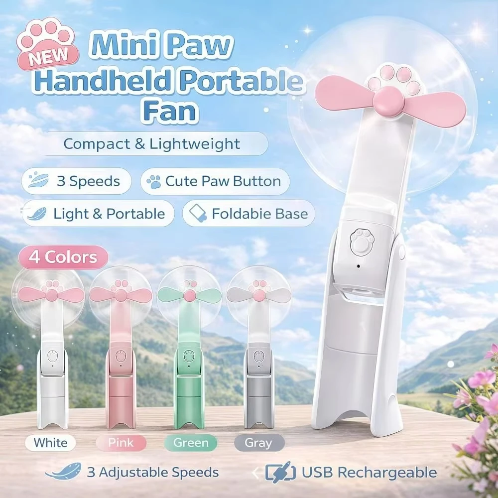Mini Handheld 3-in-1 Fan with 3 Gears 1200mAh USB Rechargeable Silent Pocket Flashlight Summer Outdoor Lightweight Folding Fan