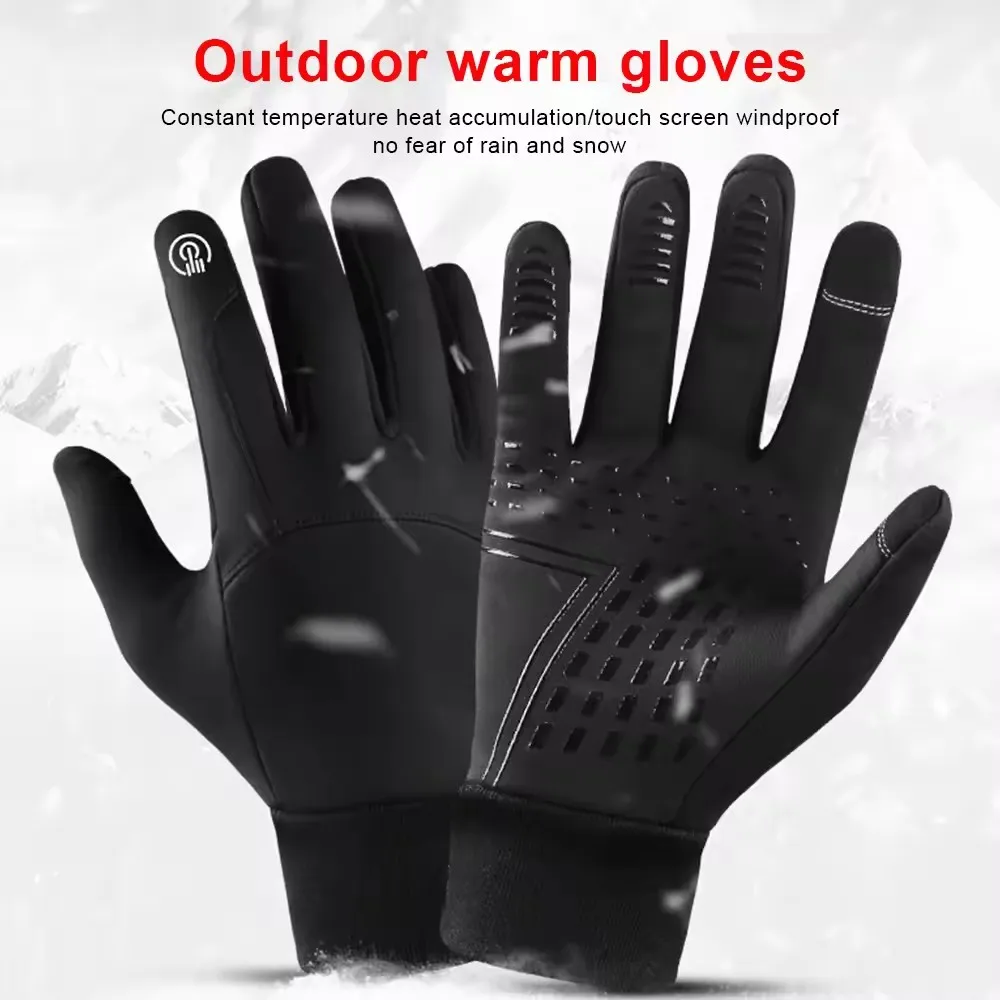 Winter Outdoor Warm Waterproof Gloves Unisex Inner Silicone Anti Slip Outdoor Cycling Touch Screen Compatible Full Finger Gloves