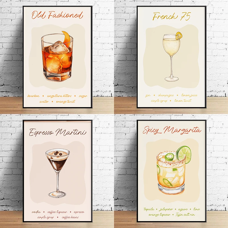 Amaretto Sour Cocktail Espresso Martini Spicy Margarita Poster Print Wall Art Pictures Canvas Painting Room Home Decor Gift