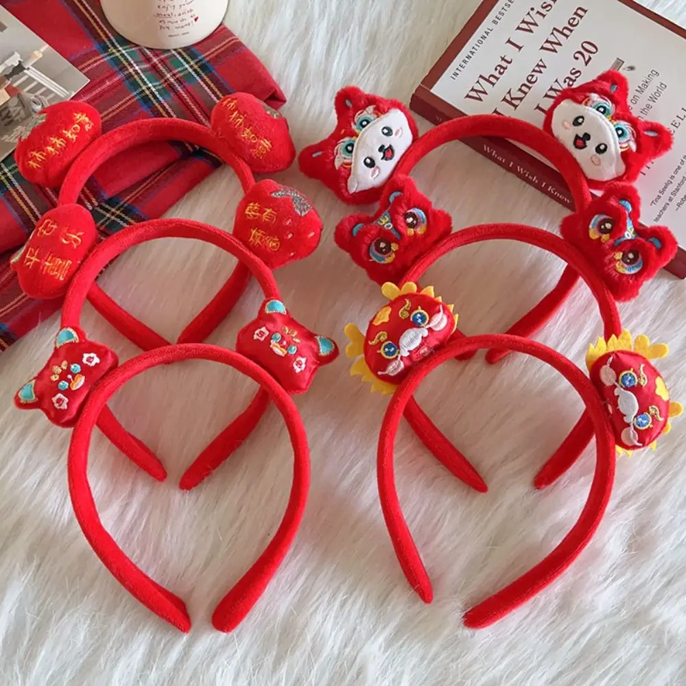 2024Chinese New Year Dragon Plush Headband Happy Hair Band  Party Red Red Hair Accessories for Children Festival Headwear