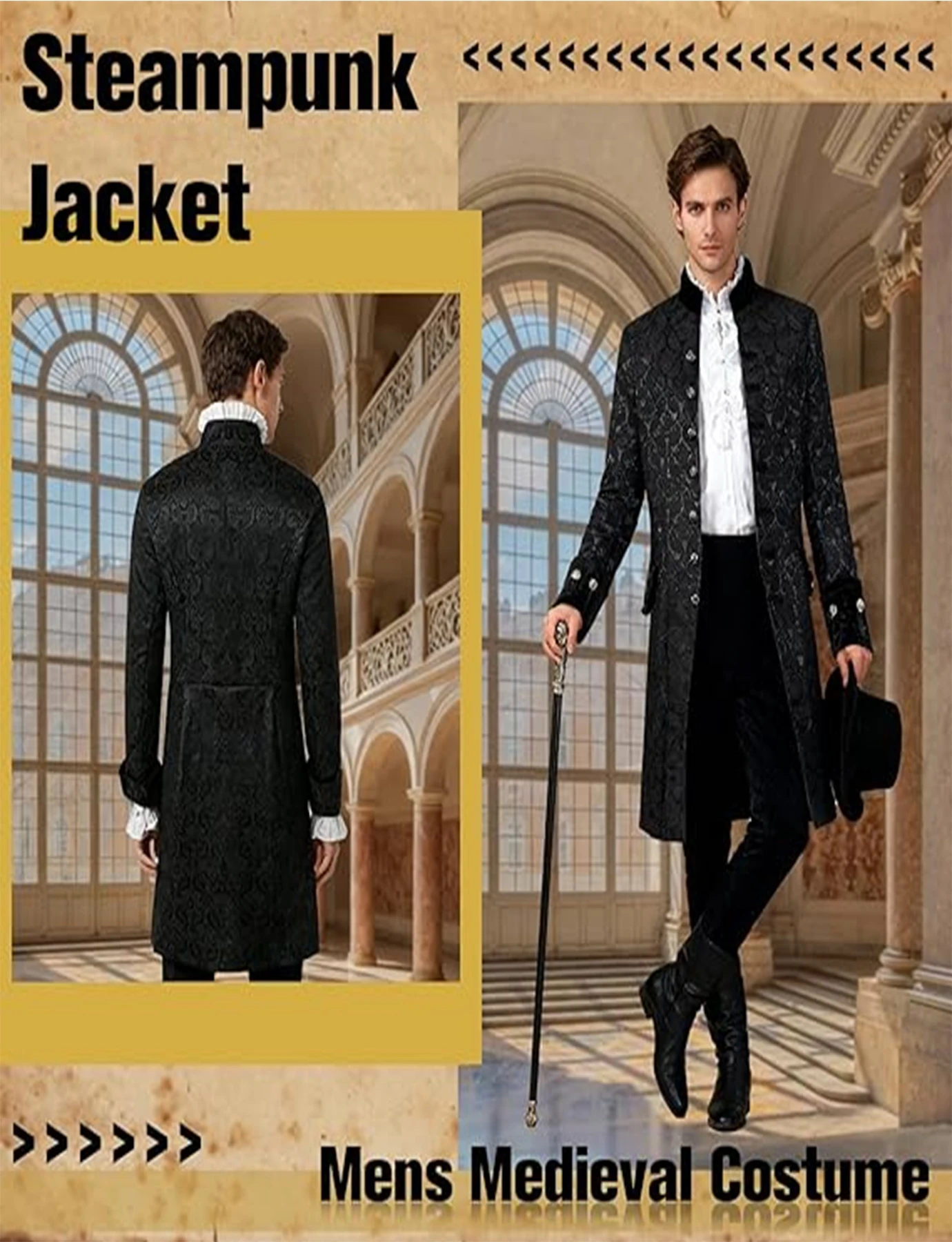 الرجال Steampunk خمر سترة هالوين زي الرجعية القوطية الفيكتوري معطف موحد #2