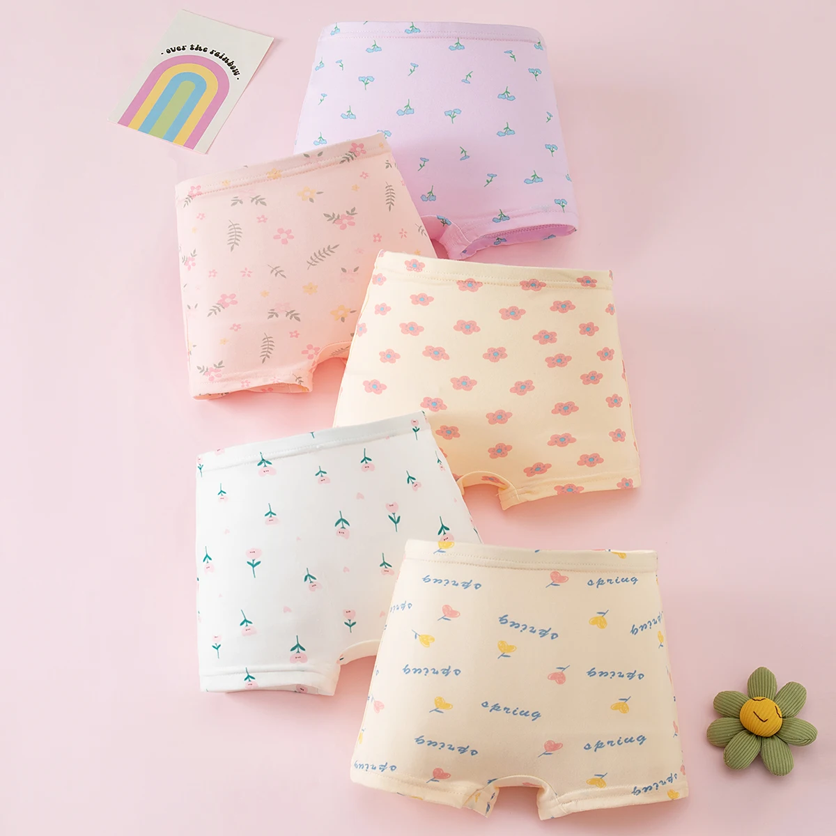 5/7 Piece Set of Girls' Four Season Comfortable Elastic Waisted Underwear, Versatile Boxer Shorts Cute Printed Children's Shorts