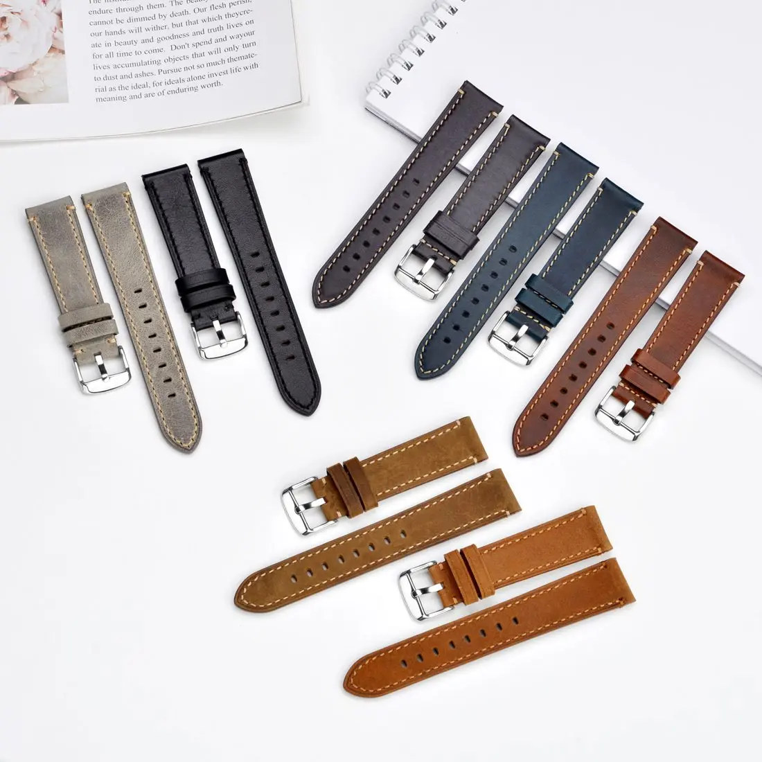 WOCCI Genuine Leather Watch Strap Watchband 18mm 20mm 22mm 24mm Business Casual Style Brown Black Men Bracelet Replacement