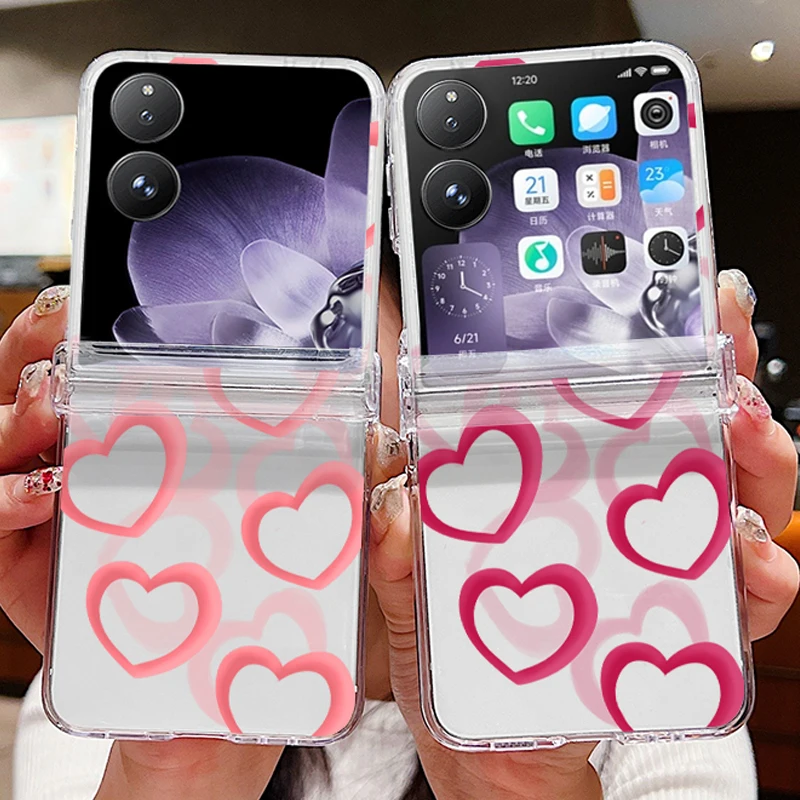 Für Xiaomi Mix Flip Transparente Telefon Fall Aushöhlen Herz Druck Klar Stoßfest Falten Harte PC Zurück Abdeckung Für Mi Mix Flip 5G