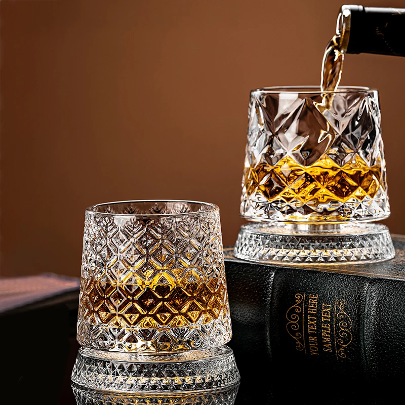 2026 New Whiskey Glasses Rotating Whisky Glass with Glass Base 360 Rotate Degrees Crystal Rum Glass for Cocktail Party Drinking view 6