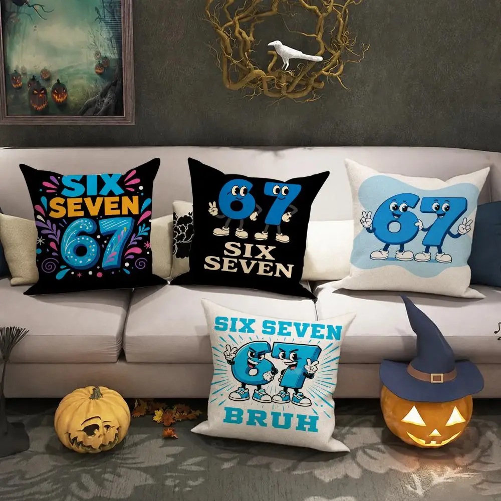 animados 67 Six Seven Cushion Cover Halloween decoration trick or treat cushion cover, ghost, pumpkin head, bat decoration