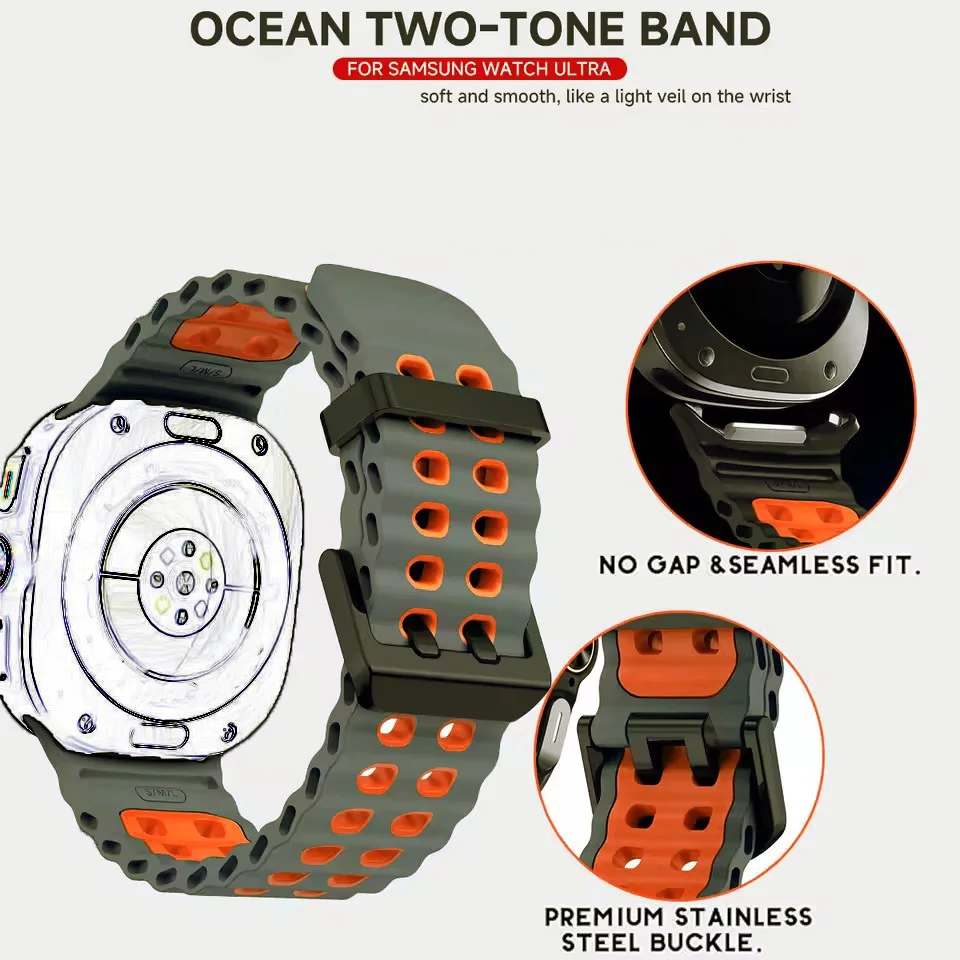Correa marina para Samsung Galaxy Watch Ultra 47mm pulsera deportiva de silicona para GalaxyWatch Ultra accesorios de correa de reloj