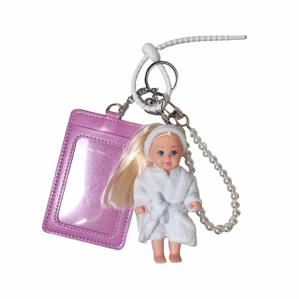 

1pcs Creative Cute Bathrobe Imitation Dolls Pendant Work Permit Card Cover Girls Bag Pendant Keychain Accessories Decorations