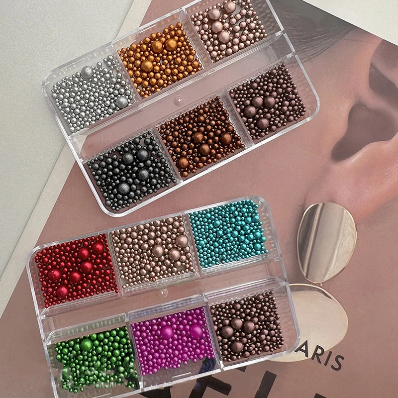 6 Grids Christmas Mixed Size Nail Pearl Charms Red/Green Christmas Wreath Pearlescent Beads Nail Decorations DIY Manicure Parts