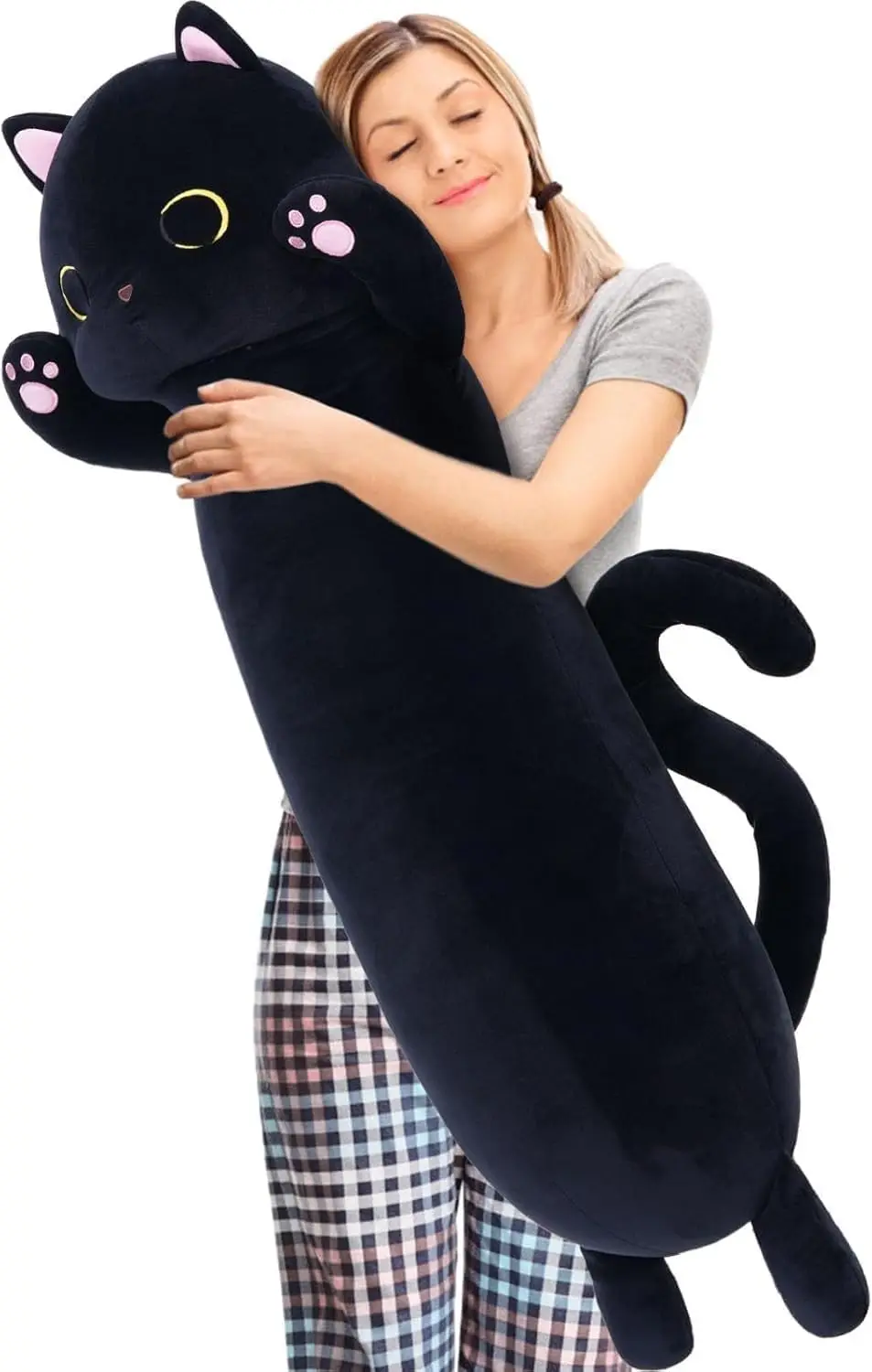 

44'' Big Black Cat Plush Pillow for Kids Adults, Large Kitten Stuffed Animal Gift Decor