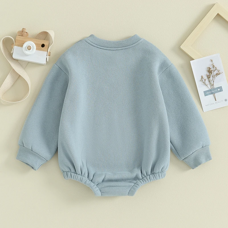 Baby Fleece Bodysuit Infant Boys Girl Solid Color Round Neck Long Sleeve Sweatshirt Jumpsuit Toddler Fall Clothes Streetwear